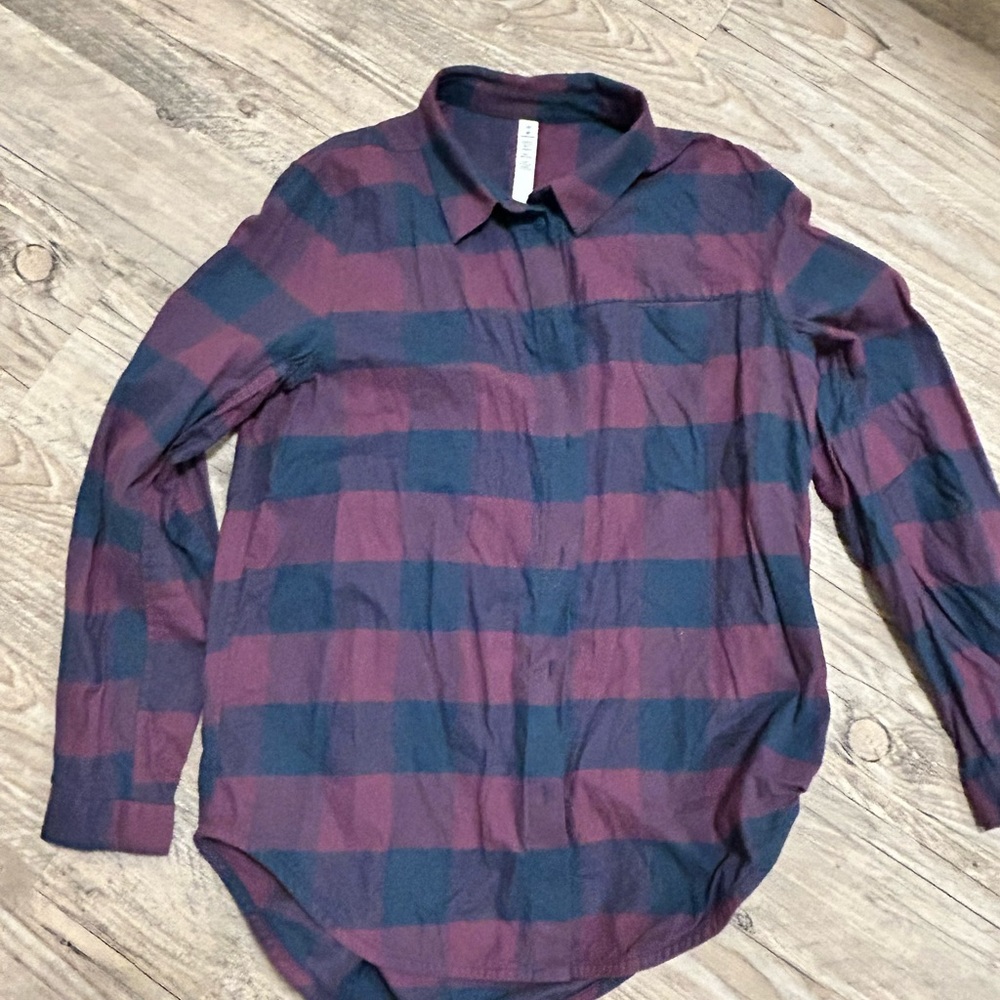 lululemon athletica Plaid Button Down Shirt - Burgundy and Navy